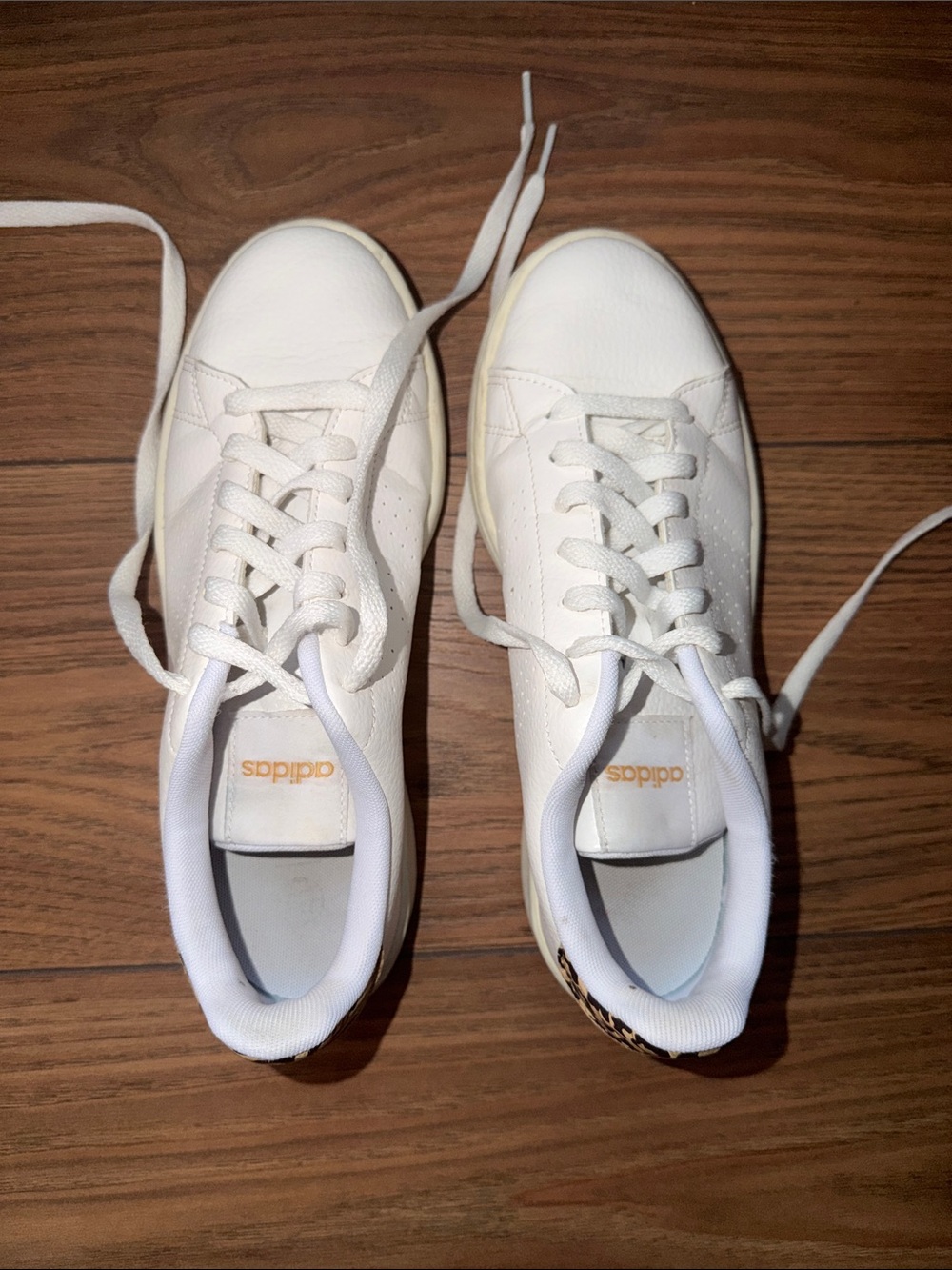 adidas Women’s White Leather Low-Top Sneakers with Cheetah Print Back